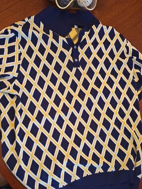 Navy & Yellow Diamond Pattern Polo Sweater